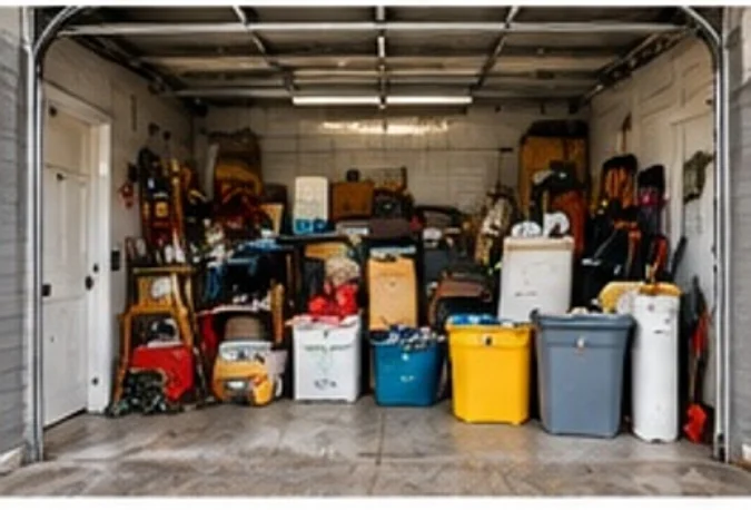 Cluttered garage before a cleanout